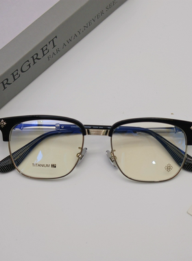 眼镜框纯钛复古眉毛半框近视眼镜架男女可配度数镜片