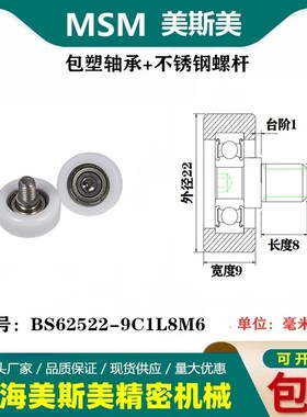 MSM包塑轴承滑轮高承载抗撞击外包POM耐磨滑轮BS62522-9C1L8M6