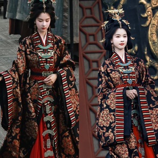 楚汉时期婚服影视剧汉服陈都灵同款汉服黑红款周制