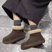 诗路花语韩版 毛绒雪地靴女冬季 加绒保暖厚底短靴百搭麂皮圆头靴