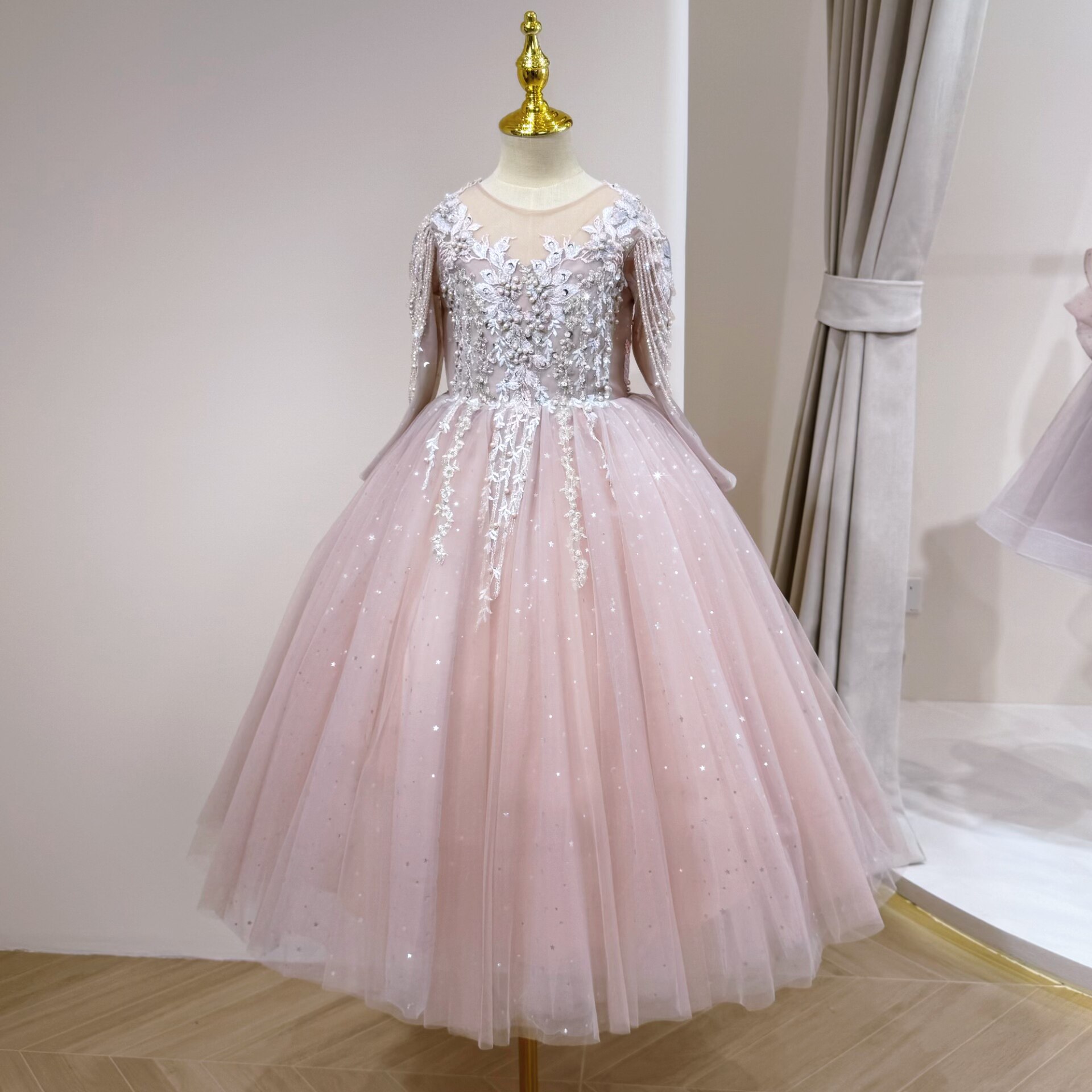 儿童礼服重工长袖生日公主裙冬季