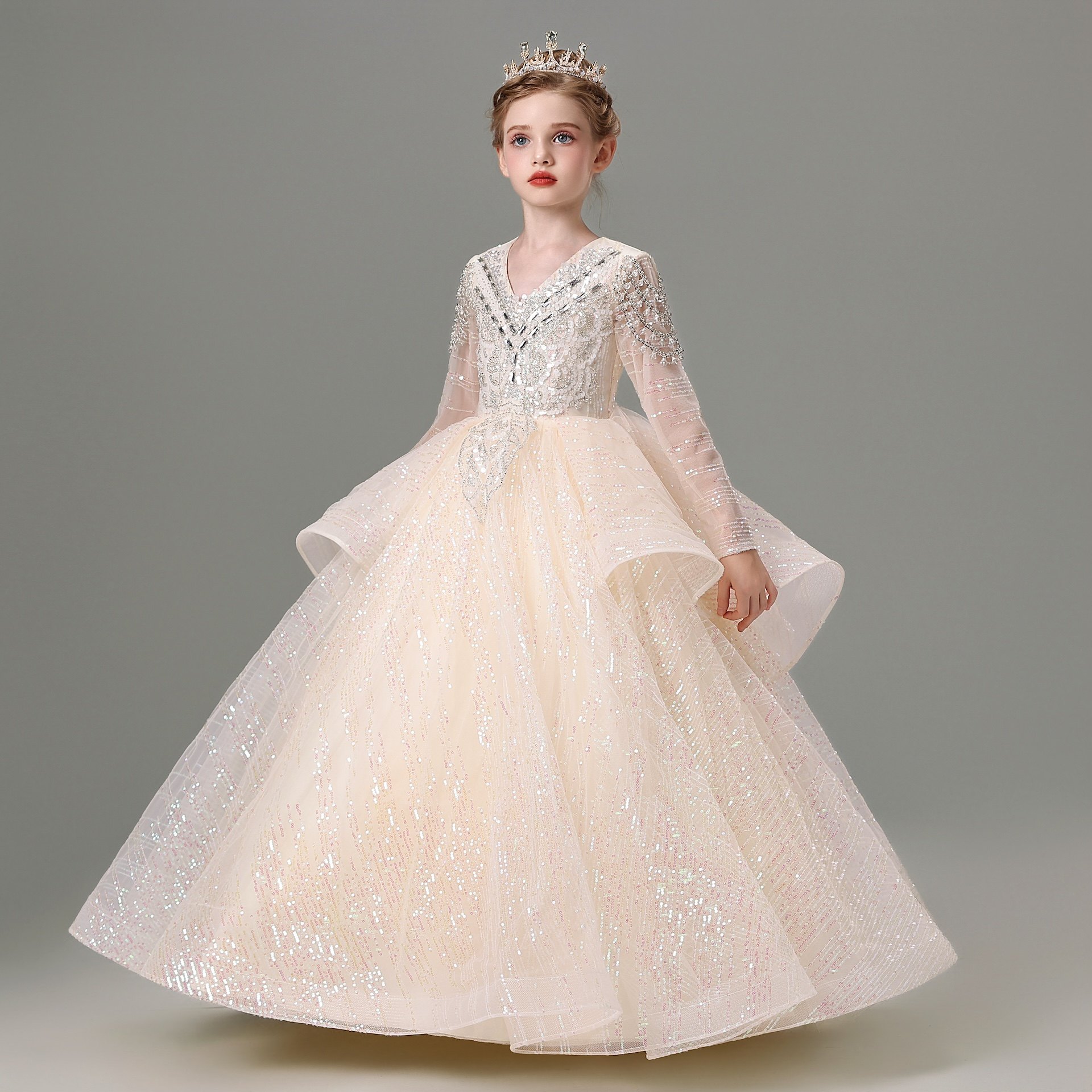 儿童礼服女童长袖蓬蓬裙花童婚纱钢琴演出服高端元旦主持人服装冬,童装/婴儿装/亲子装,儿童礼服,淘宝优惠券,粉丝福利购,淘宝优惠卷