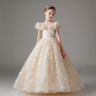 儿童礼服公主裙生日花童高端小女孩主持人服装走秀钢琴演出服春夏