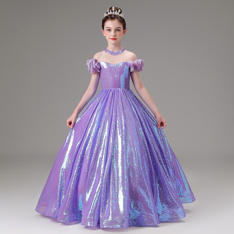 儿童主持礼服紫色高端生日公主裙