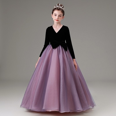 儿童礼服秋冬长袖高端主持人钢琴演出服女童周岁生日公主裙万圣节