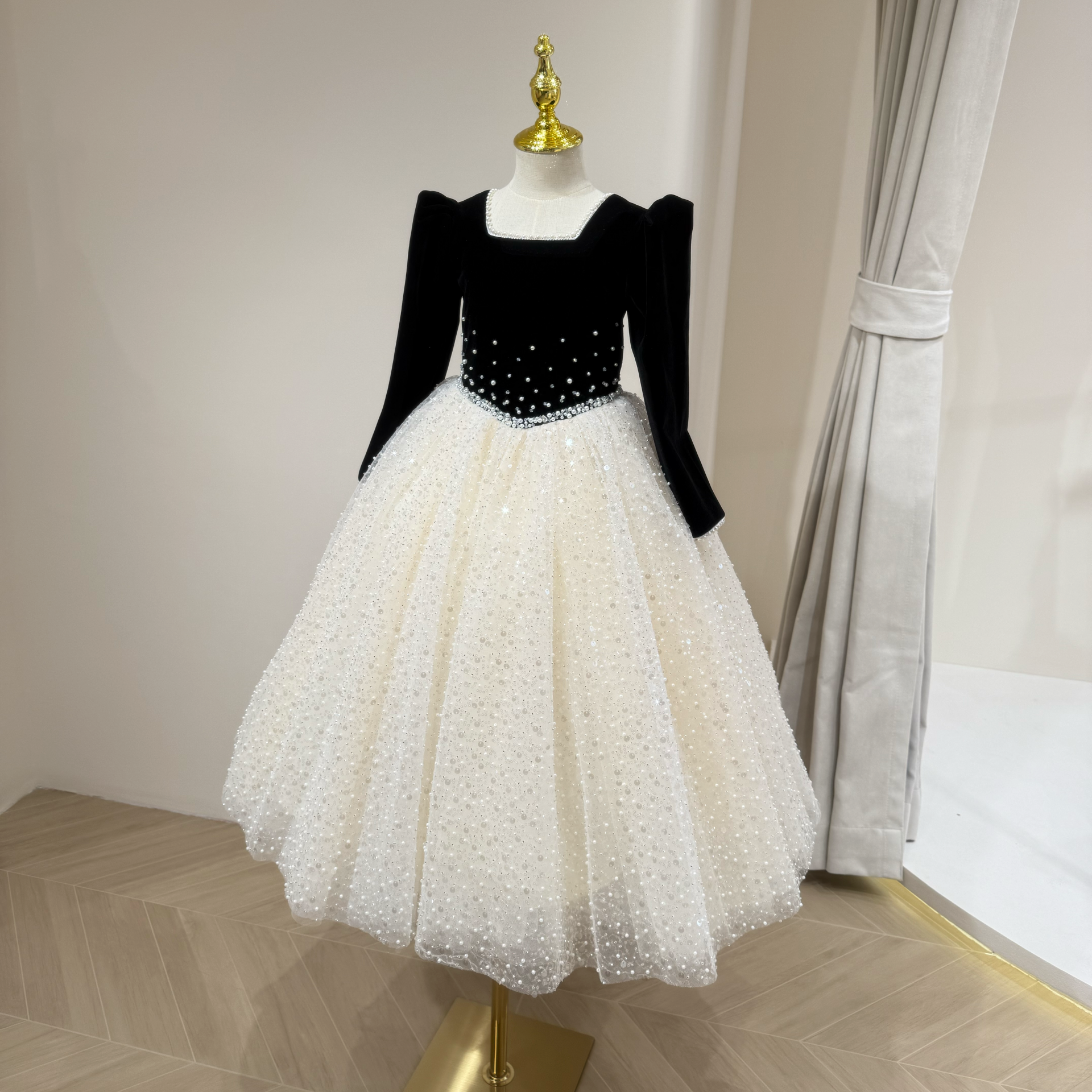 儿童礼服重工高端女童生日公主裙小主持人钢琴演出服冬长袖圣诞节