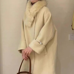 温柔风狐狸毛领围脖双面羊毛绒大衣女中长款高级感千金风毛呢外套
