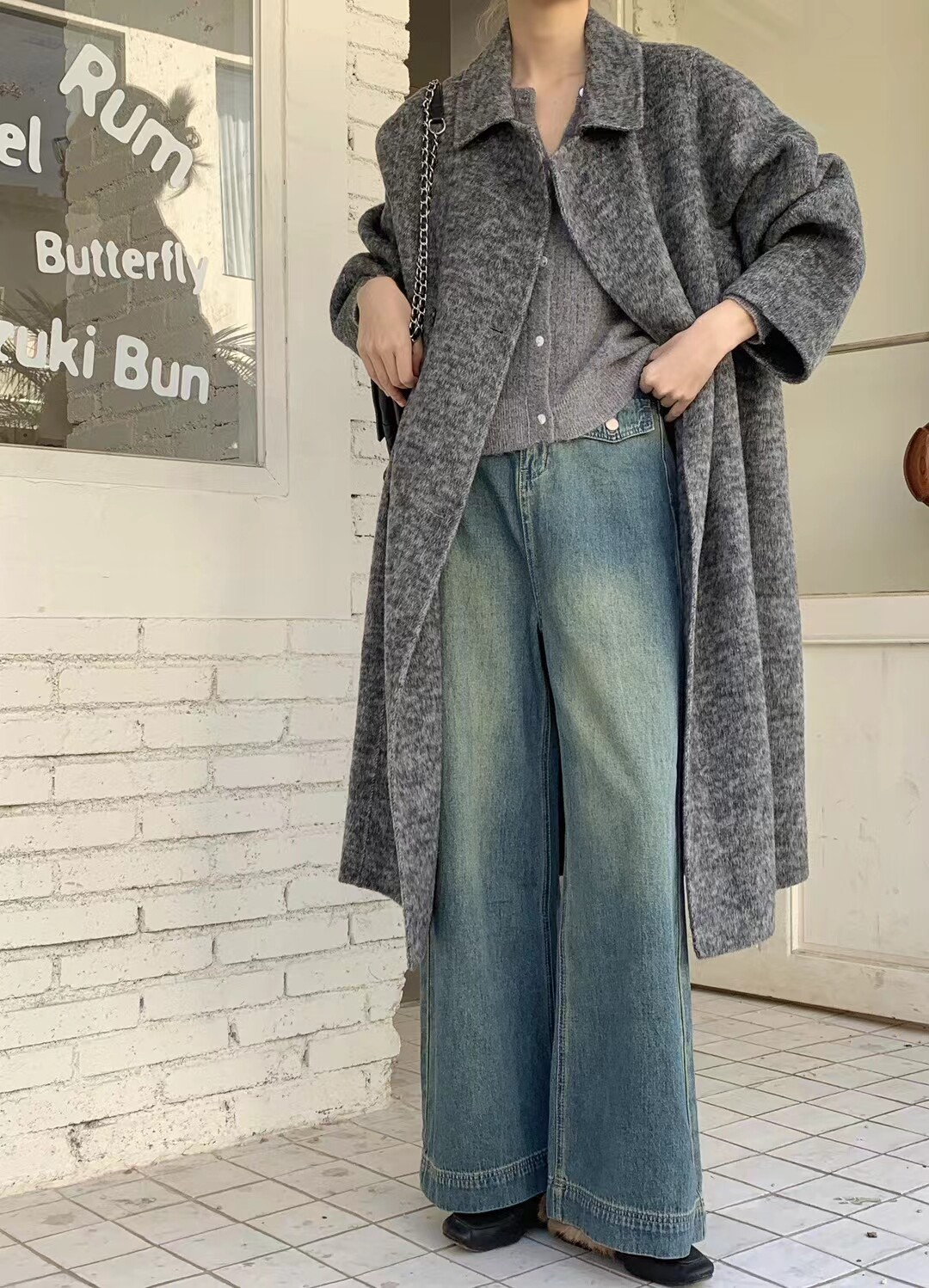 韩版廓形慵懒风双面羊绒羊毛呢大衣外套女中长款宽松大码双面羊毛