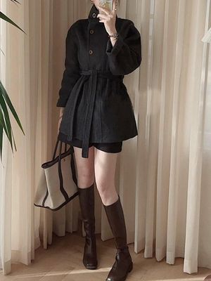 2025秋冬新款韩版高端立领双面羊绒大衣女短款小个子羊毛呢外套