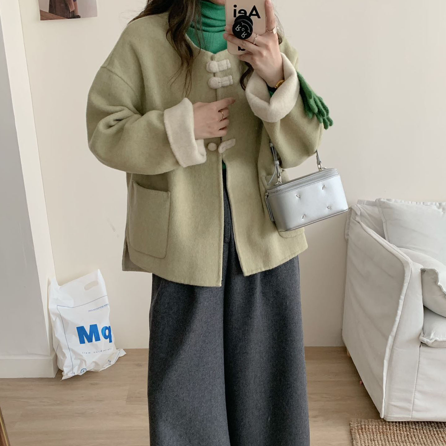 韩系双面羊毛大衣短款毛呢外套