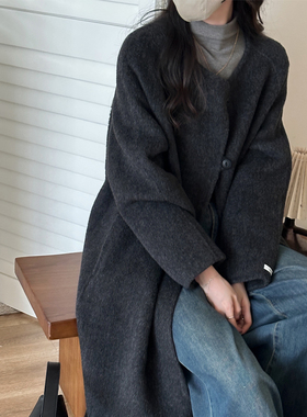 赫本风双面羊毛大衣2025秋冬新中长款圆领廓形高级感气质毛呢外套