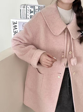 甜美娃娃领双面羊毛外套女款2025秋冬新款羊绒大衣斗篷式宽松韩版