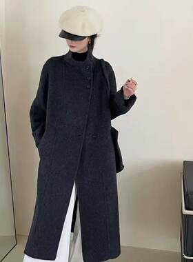 极简风羊毛大衣女长款立领双面