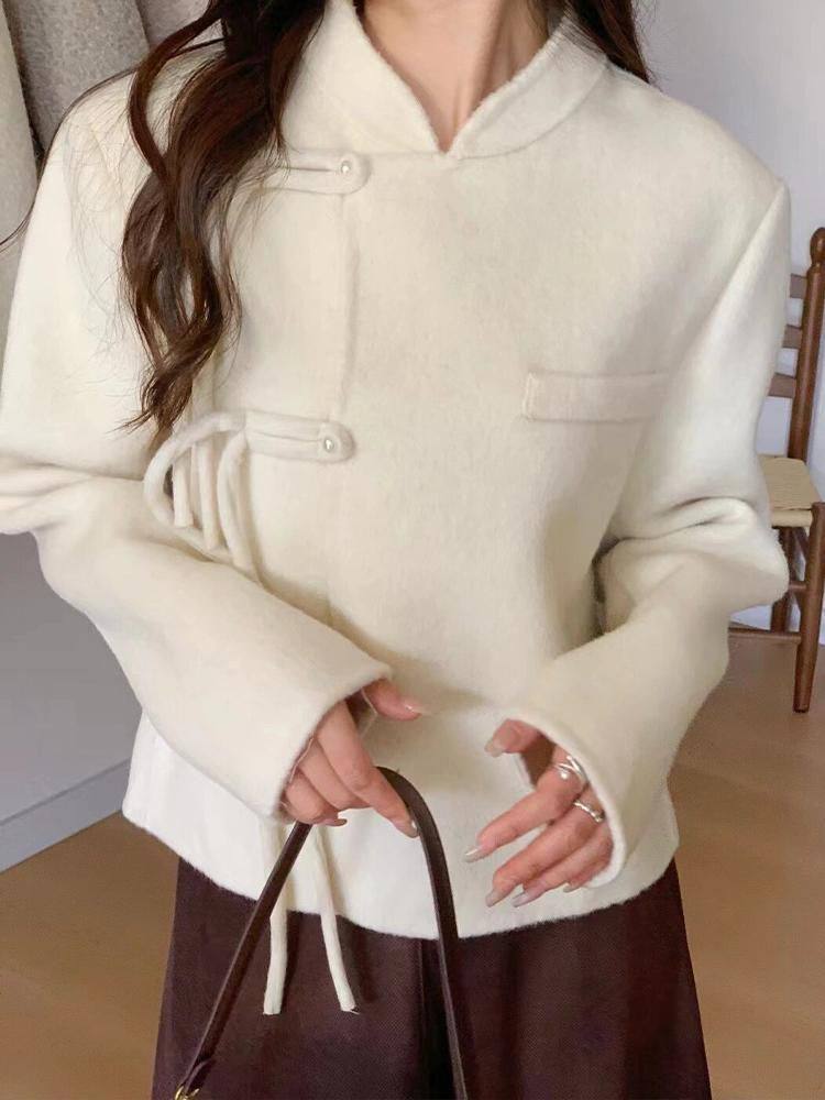 新中式国风盘扣立领短款双面羊绒女2025年冬季新款高级感羊毛外套