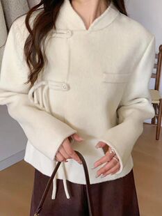 新中式国风盘扣立领短款双面羊绒女2025年冬季新款高级感羊毛外套