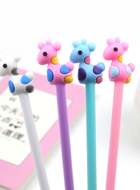 定制卡通奔跑小鹿笔学生刻字防丢笔黑色学习考试水性笔可爱顺滑