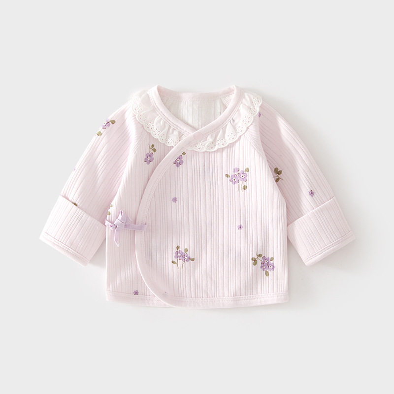 新生婴儿半背内衣服纯棉纯色春秋款初生提花和尚服宝宝四季上衣