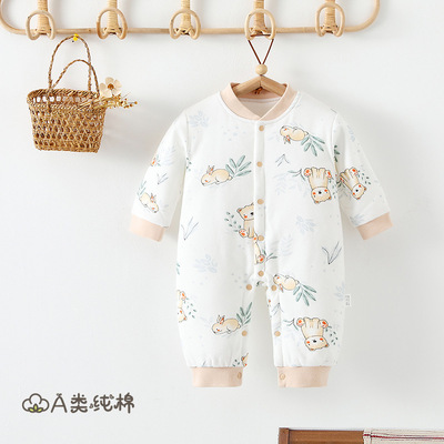 婴儿连体衣秋冬a类纯棉无骨新生儿衣服夹棉加厚男女宝宝外穿哈衣