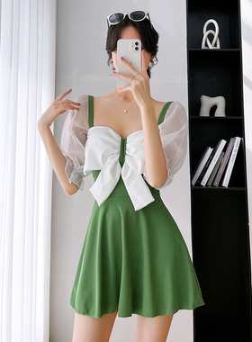 SuperS连衣裙式泳衣女显瘦微胖女孩大码胖mm2023新款网红爆款泳装