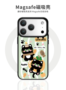 可爱萌宠橘子猫咪适用iPhone16/15/14/13/12Pro/Max/plus防摔磁吸新款手机壳女苹果17promax磨砂玻璃手机外壳