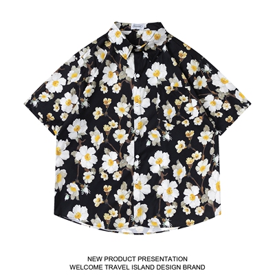 TRAVEL ISLAND 夜里开花 复古花朵小众慵懒vintage夏威夷短袖衬衫