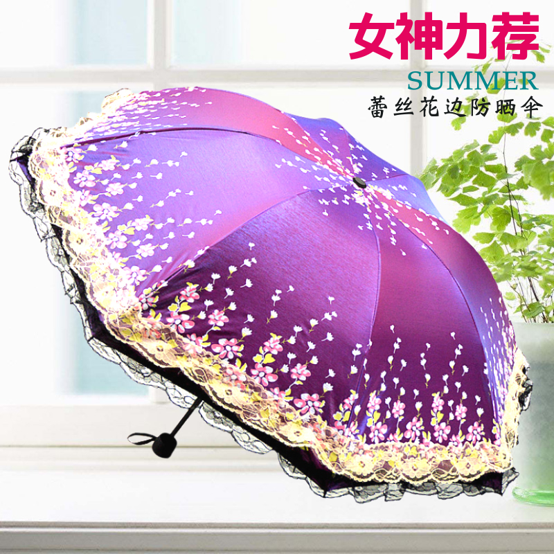 蕾丝花边黑胶防紫外线晴雨两用伞