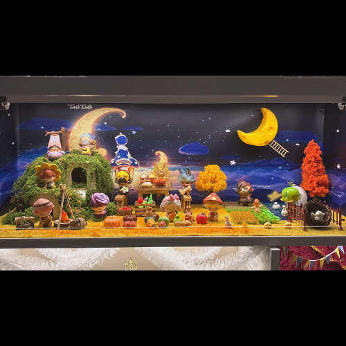 玄关展示柜微缩迷你盲盒造景diy适用 POP森林之夜星星人微造景