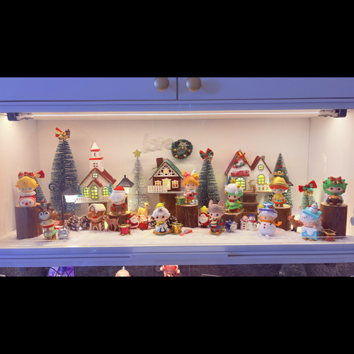 玄关展示柜迷你盲盒造景diy适用泡泡玛特圣诞系列许愿时间到造景