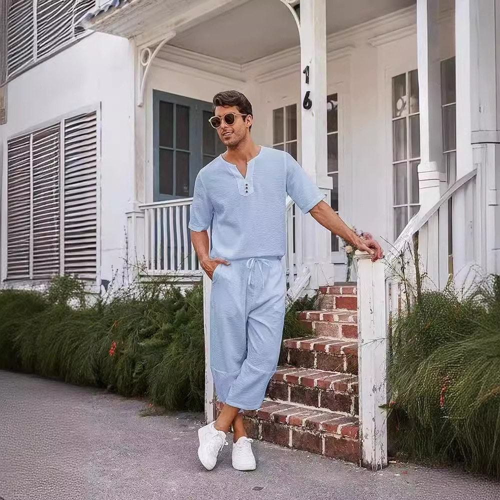 남성 봄 무지 반팔 2 종 세트 남성 봄 정장