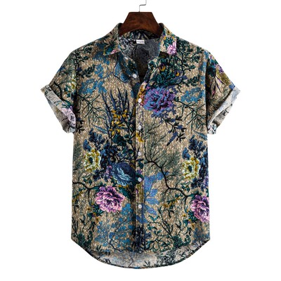 Cotton Linen printed shirts summer men blouse