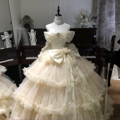 纯白誓约蜜桃白茶原创设计Lolita优雅浪漫花嫁礼服公主裙二团定金