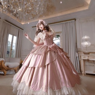 蔷薇盛典蜜桃白茶原创设计Lolita正品浪漫花嫁礼服公主裙快团尾款