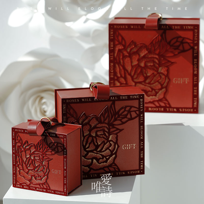 2023年新款玫瑰花纹伴娘伴手礼包装盒婚礼喜糖盒结婚礼物盒空盒子