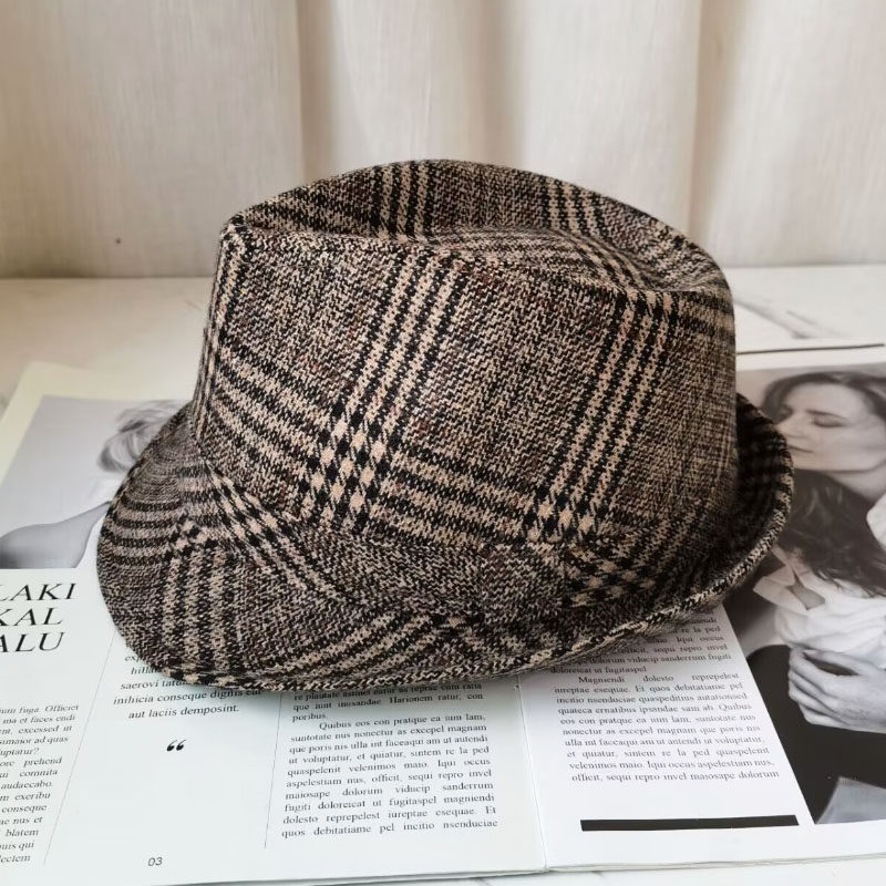 爵士帽休闲男女秋冬英伦格纹