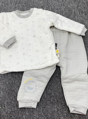 黄色小鸭男女童家居服套装秋冬夹棉保暖内衣宝宝秋衣秋裤两件套