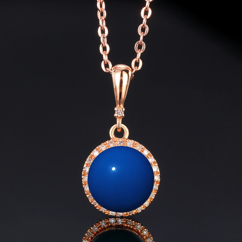 多米矿工多米尼加蓝珀礼物吊坠项链女士琥珀蜜蜡18k金简约7mm天然