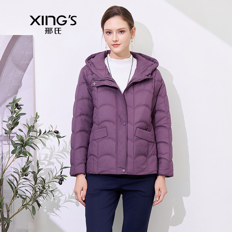 邢氏女装妈妈简约大码减龄棉服女2024年秋冬新品休闲纯色连帽外套