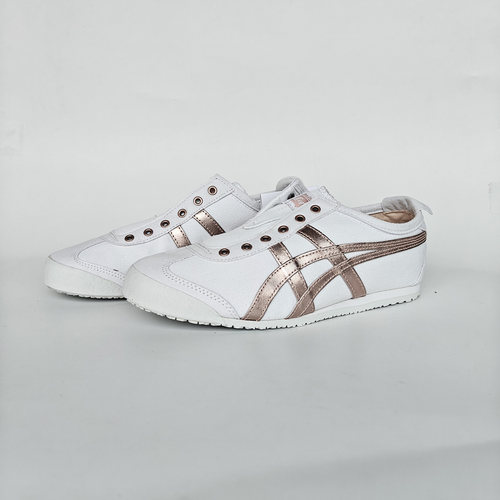 鬼塚虎玫瑰金懒人帆布鞋轻便透气