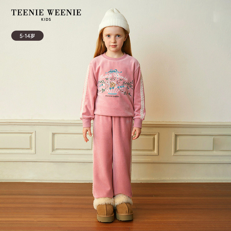 TeenieWeenie Kids小熊童装舒适秋冬季女童天鹅绒刺