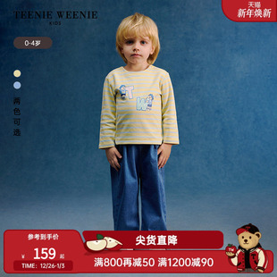 条纹T恤打底衫 25年男宝宝圆领印花长袖 Kids小熊童装 TeenieWeenie