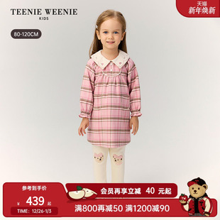 TeenieWeenie 25年新秋冬女宝宝甜美翻领格纹连衣裙 Kids小熊童装