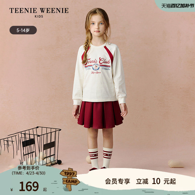 TeenieWeenie Kids小熊童装舒适女童运动休闲风插肩长袖T恤衫