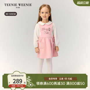 TeenieWeenie Kids小熊童装舒适秋冬季女宝宝假两件娃娃领连衣裙