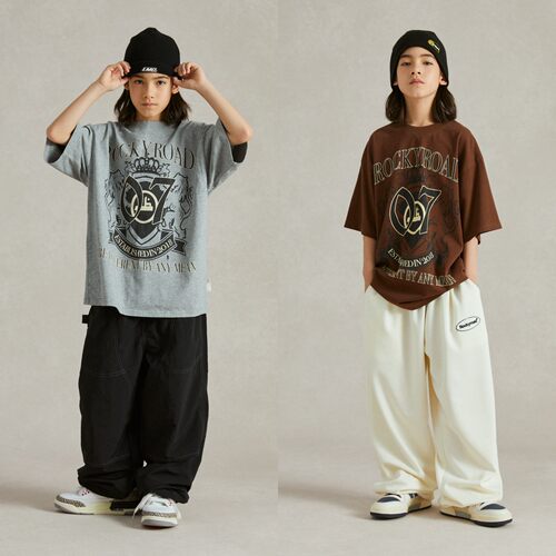 ROCKYROAD童装少儿街舞演出服美式复古印花短袖hiphop卫裤潮服