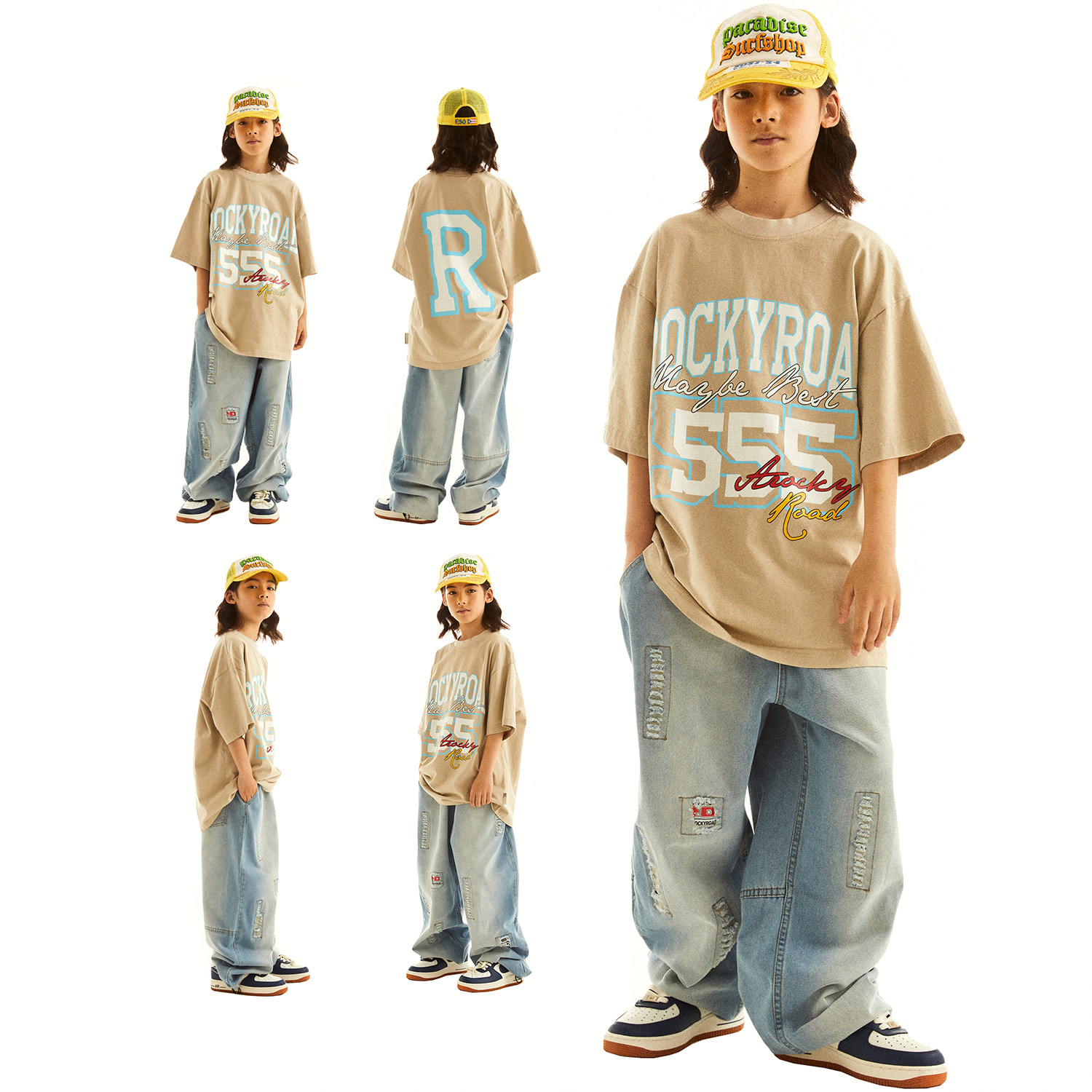 ROCKYROAD童装儿童街舞演出潮服套装字母印花短袖水洗做旧牛仔裤,童装/婴儿装/亲子装,儿童演出服,淘宝优惠券,粉丝福利购,淘宝优惠卷