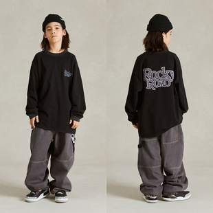 圆领潮牌内搭套头体恤卫衣休闲黑色卫裤 ROCKYROAD童装 纯棉美式