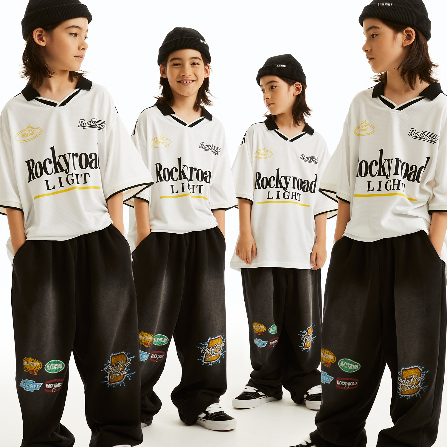 ROCKYROAD 儿童街舞潮服LOGO嘻哈中性短袖T恤运动裤套装hiphop