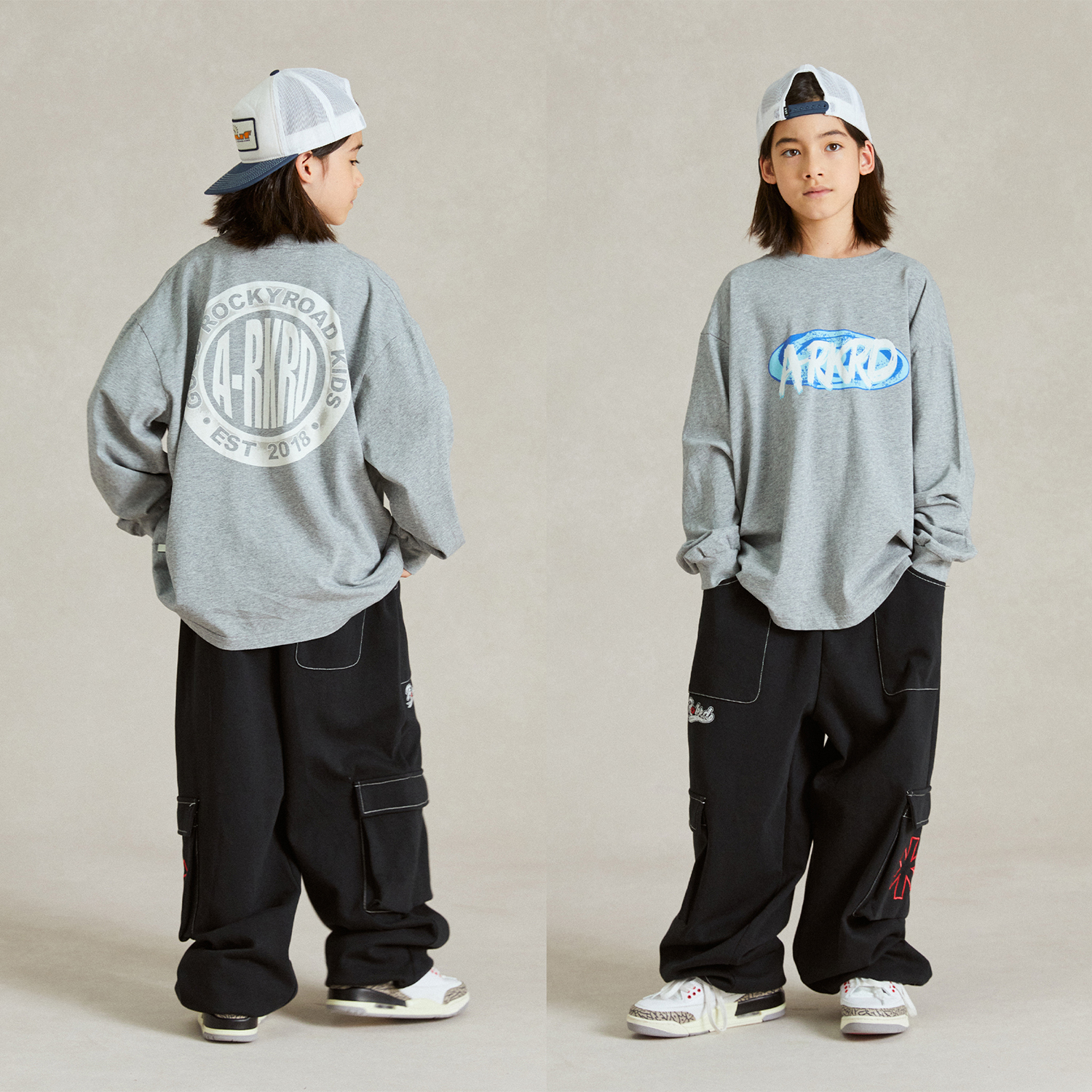 ROCKYROAD童装儿童街舞演出服美式圆领印花卫衣hiphop街舞潮服