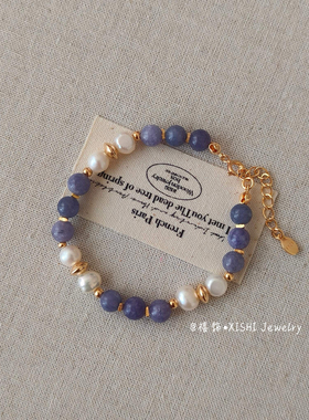 「禧饰」S925纯银珍珠手链简约浪漫紫色手串复古高级轻奢