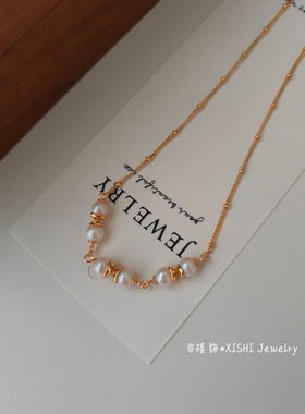 「禧饰」S925纯银镀18k真金珍珠项链高级感赫本复古风项链
